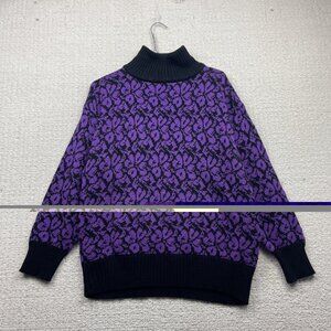 Vintage 80's Coco-Loco Mock neck Sweater Psychedelic Acid Trippy AOP Purple Sz L
